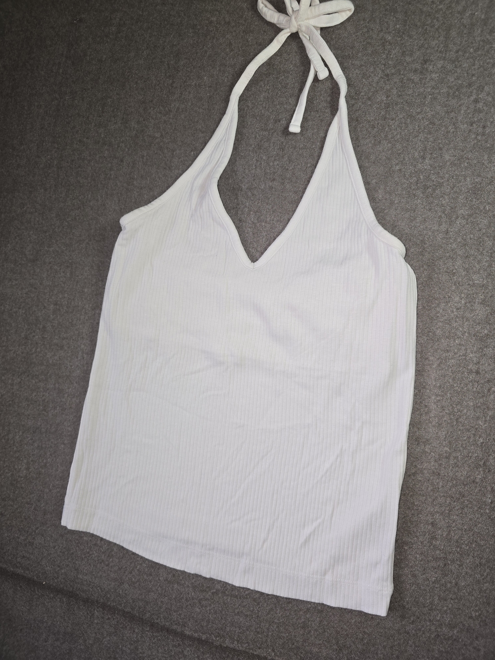 Old Navy White Ribbed Halter Top V-Neck Womens Med